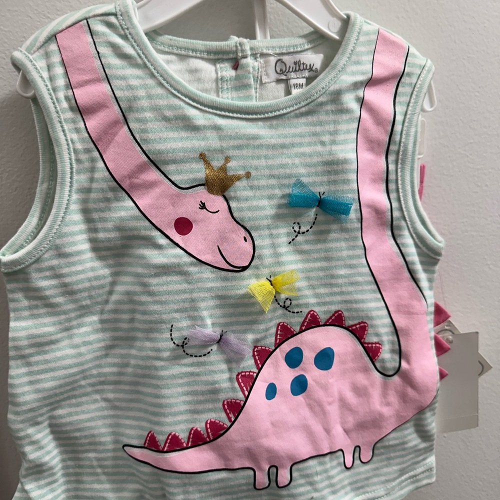 Kids Dinosaur Tank Top with shorts set- Pink and Green